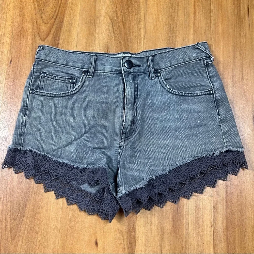 Free‎ People Gray Jean Shorts Distressed High-Waisted